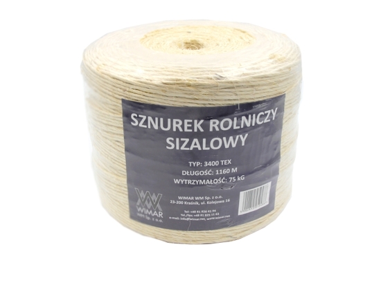 Sznurek sizalowy naturalny, WIMAR 3400-TEX,  rolka 1160m